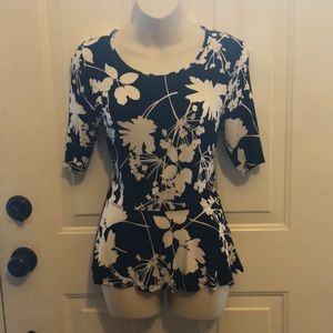 Black and White Floral Peplum Shirt